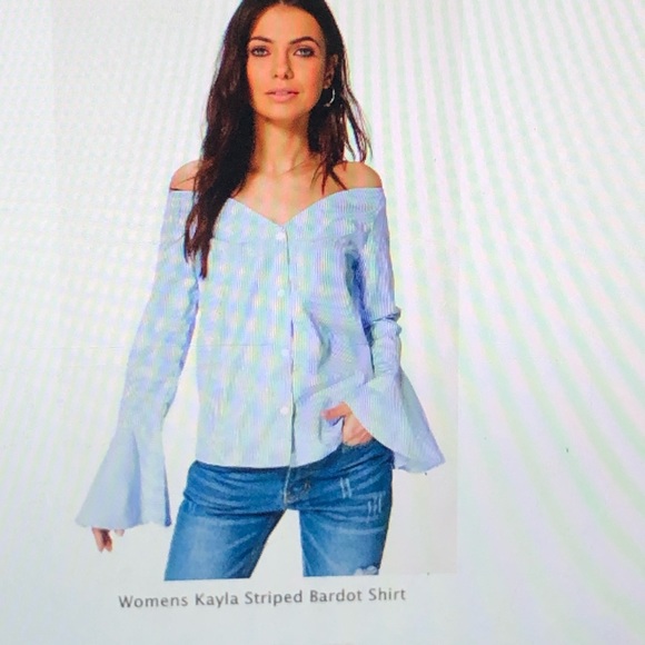 Striped Bardot Off Shoulder Top - Picture 1 of 4